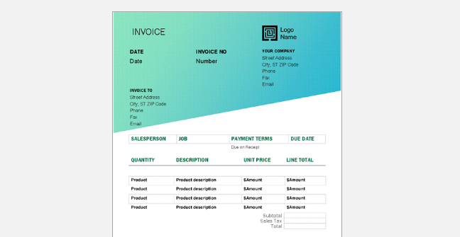 Freelance Invoice Template Green Gradient Design