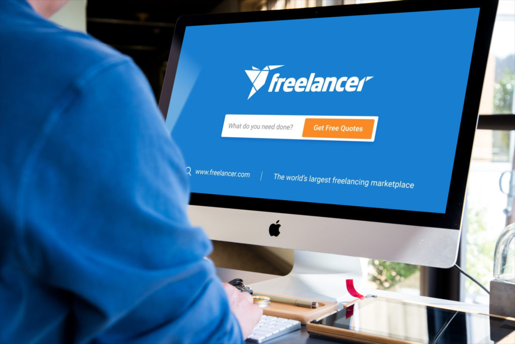 freelancer com job site landing page on desktop computer