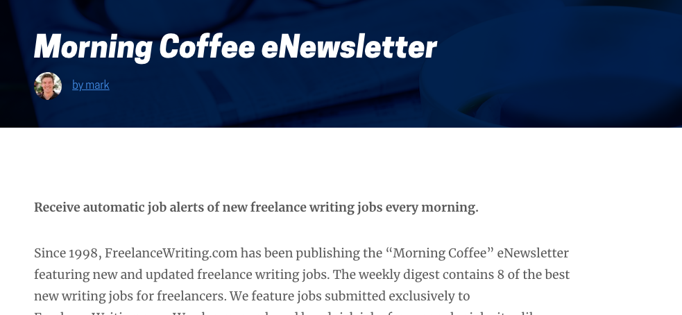 Freelance job writing for beginners in a morning coffee newsletter