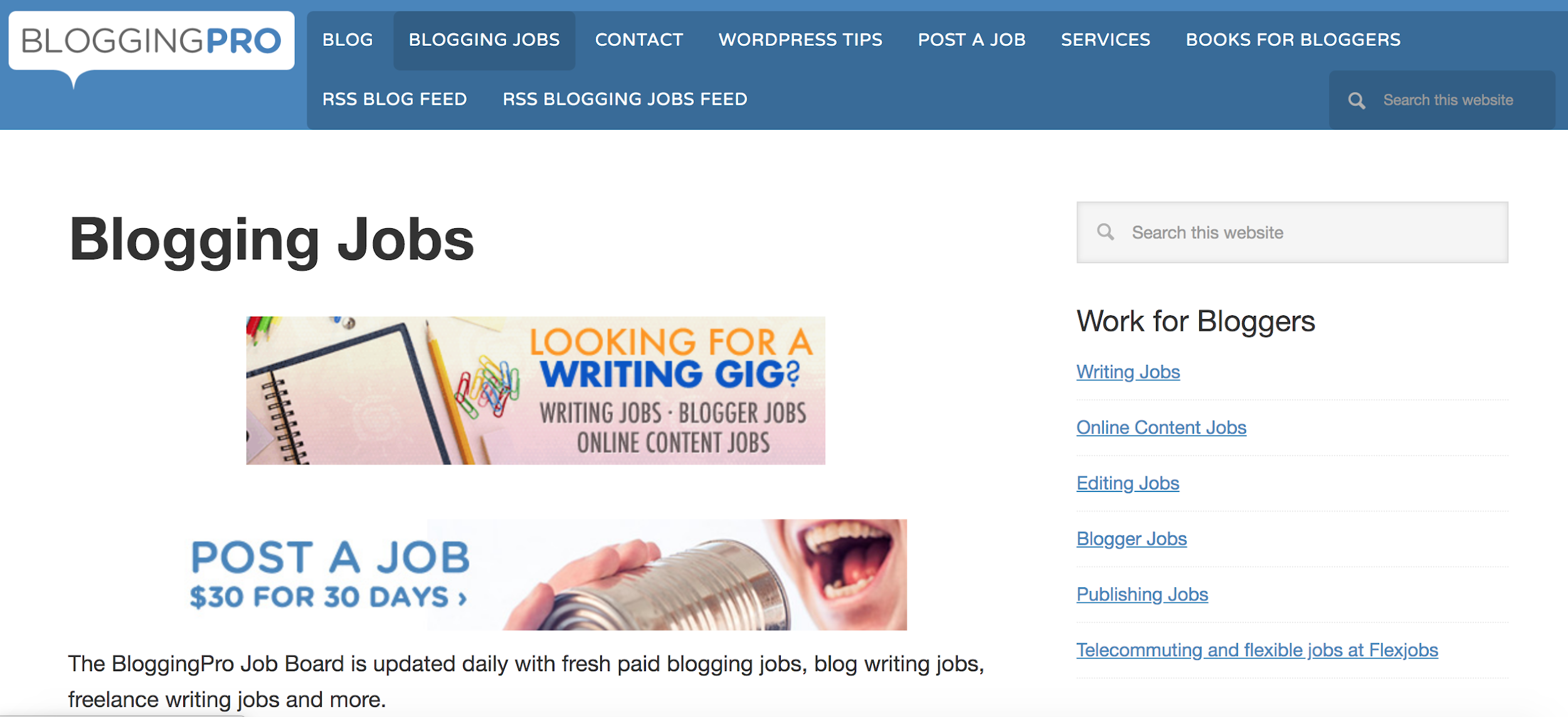 writing jobs sites - blogging pro