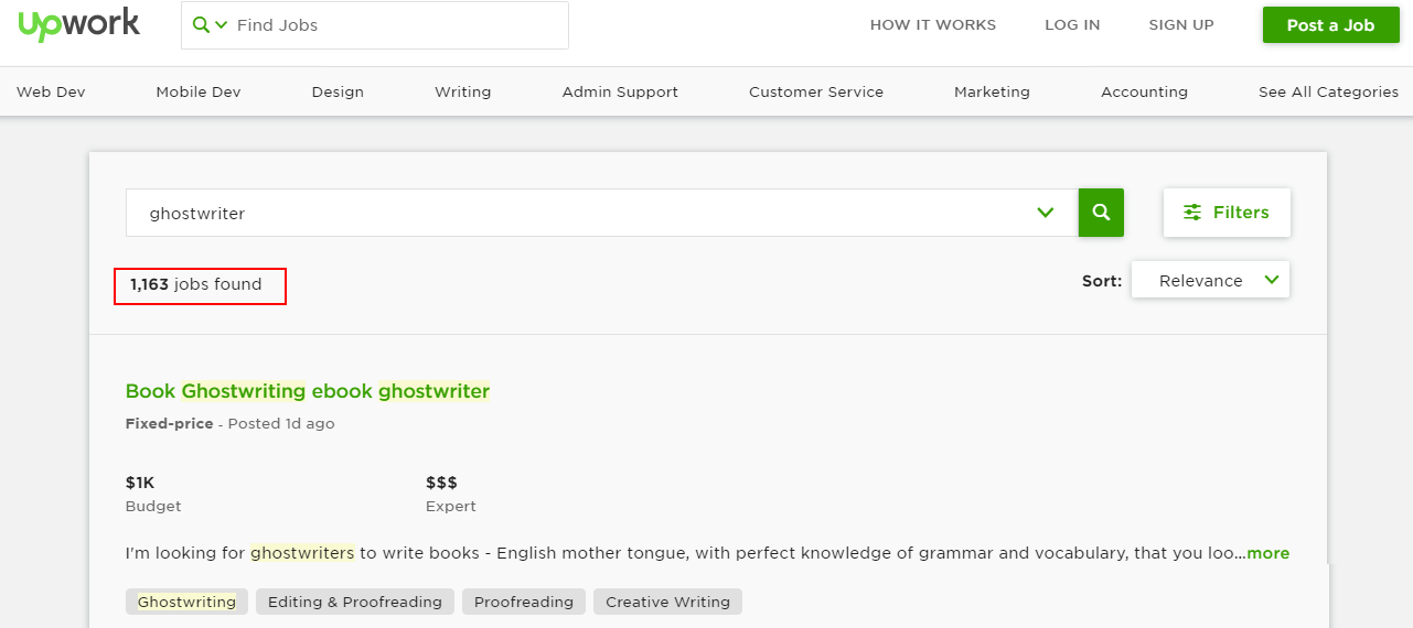 ghostwriting jobs sites - Upwork