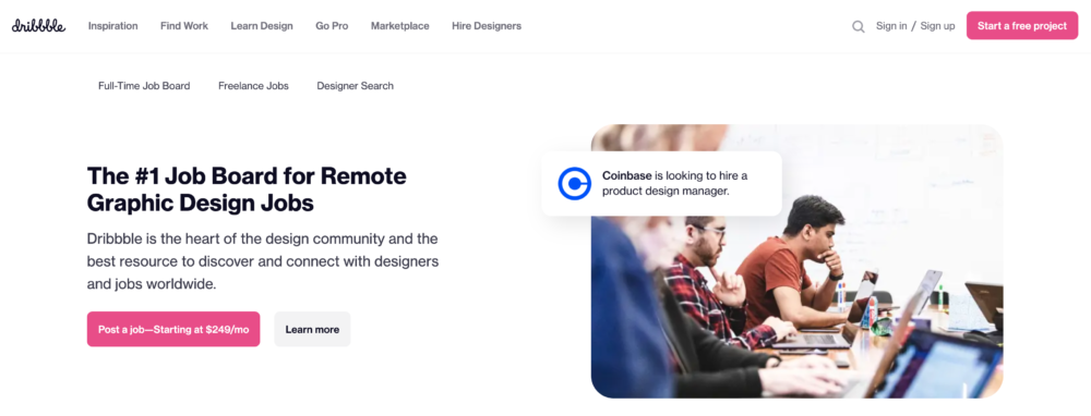 dribbble is a remote graphic design jobs site