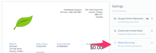 recurring invoice - freshbooks