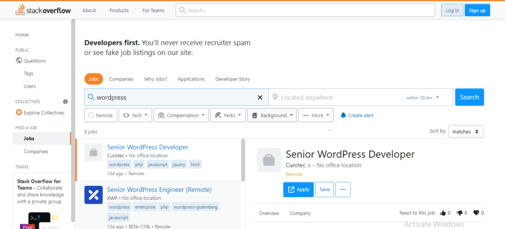 wordpress developer jobs - stack overflow