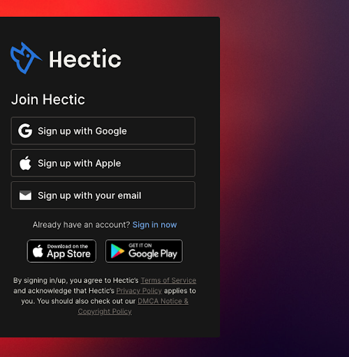 Hectic App Sign Up Process