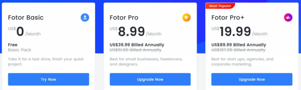 fotor pricing table