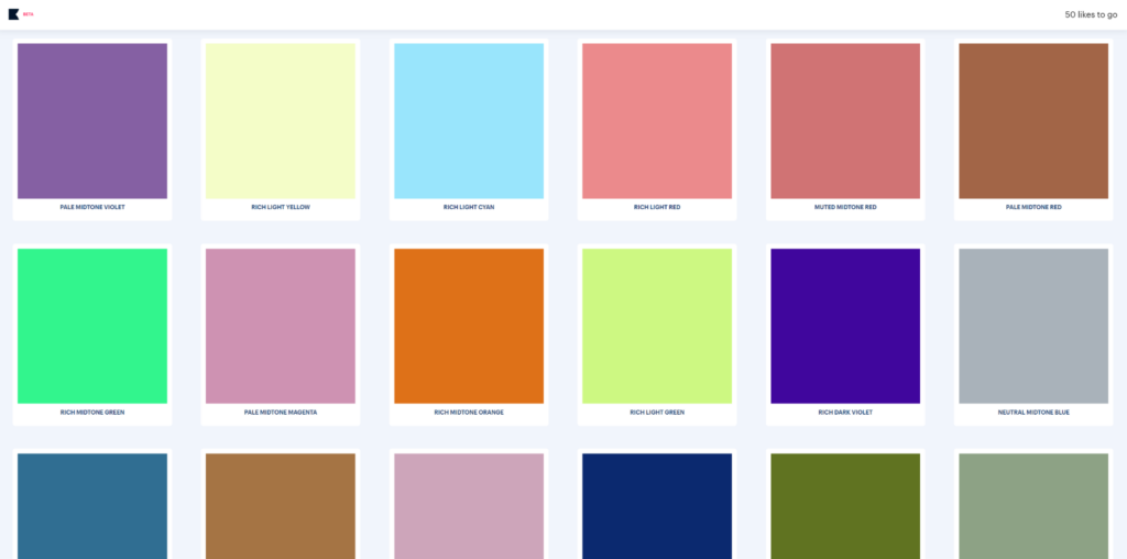 Different color palettes lined up next to each other.