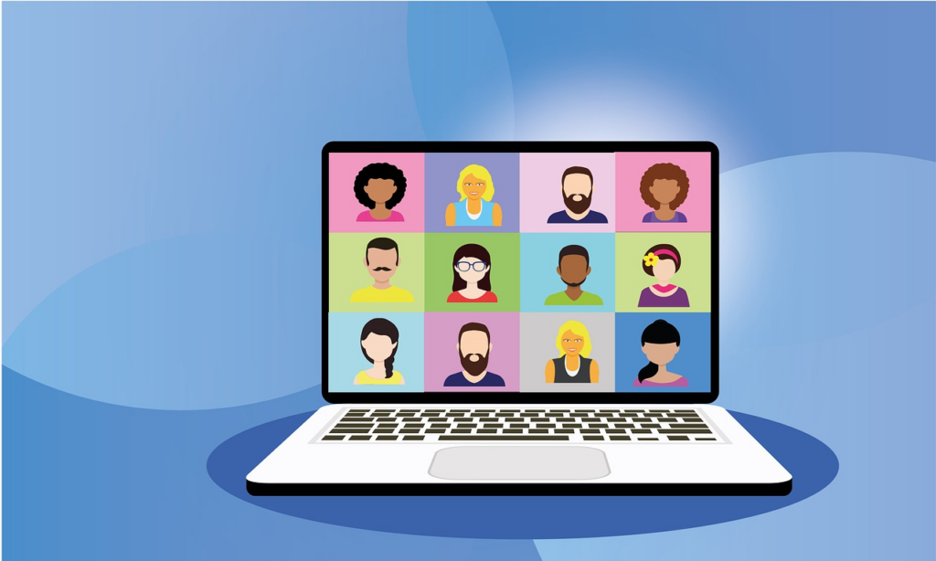 cartoon image of people on a virtual meeting