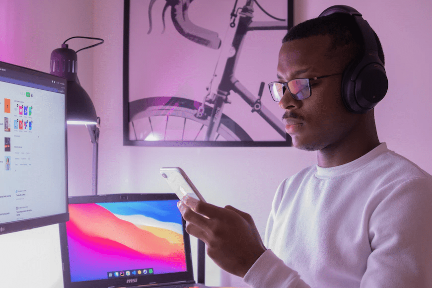 a man paying attention on a virtual meeting