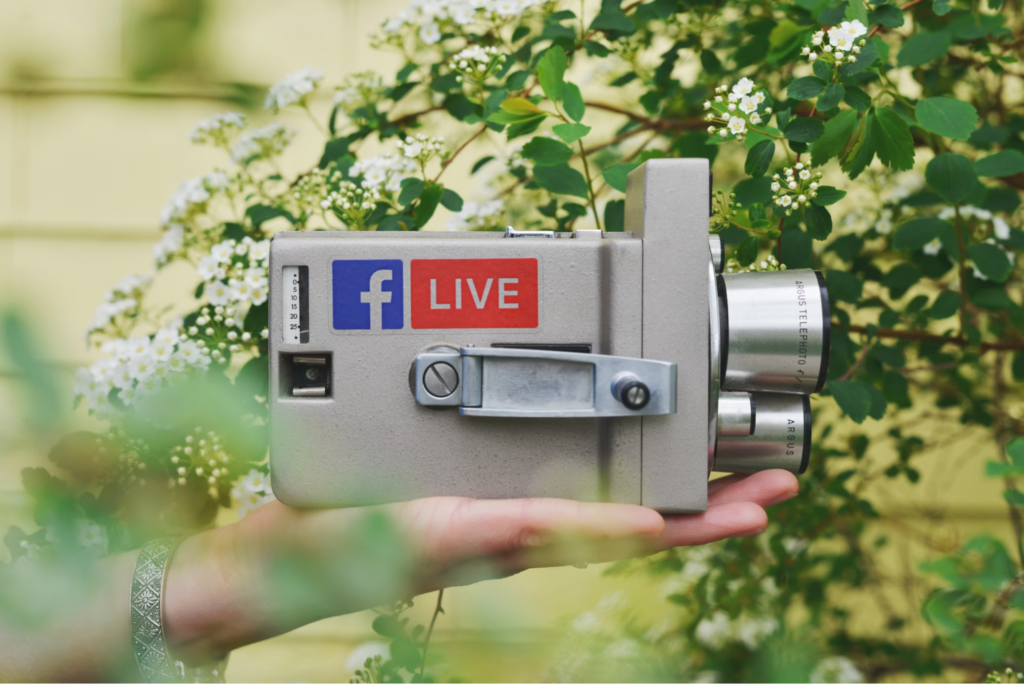 old school camera with facebook live sticker