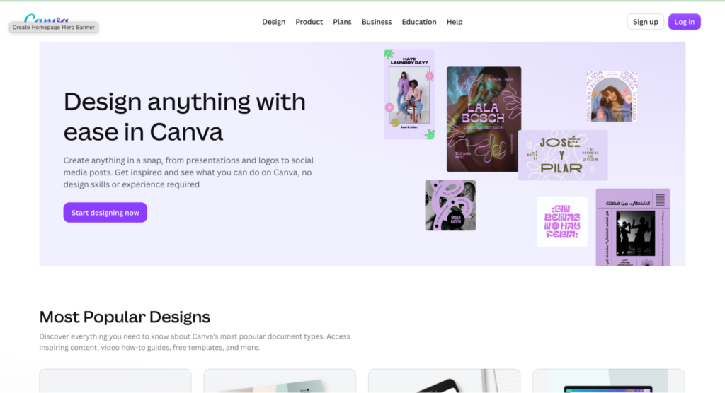 Canva homepage